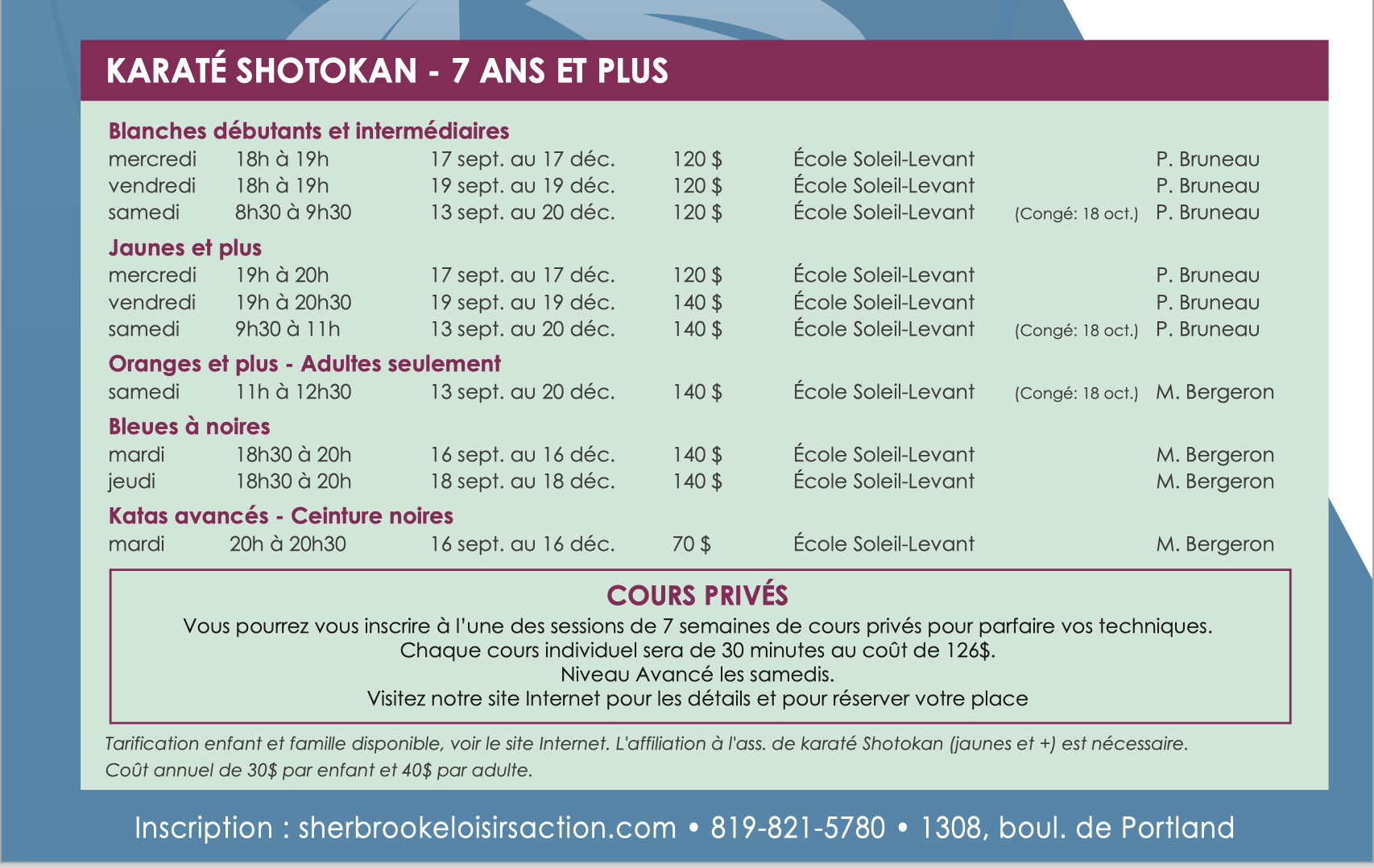 Horaire de la session d'AUTOMNE 2025